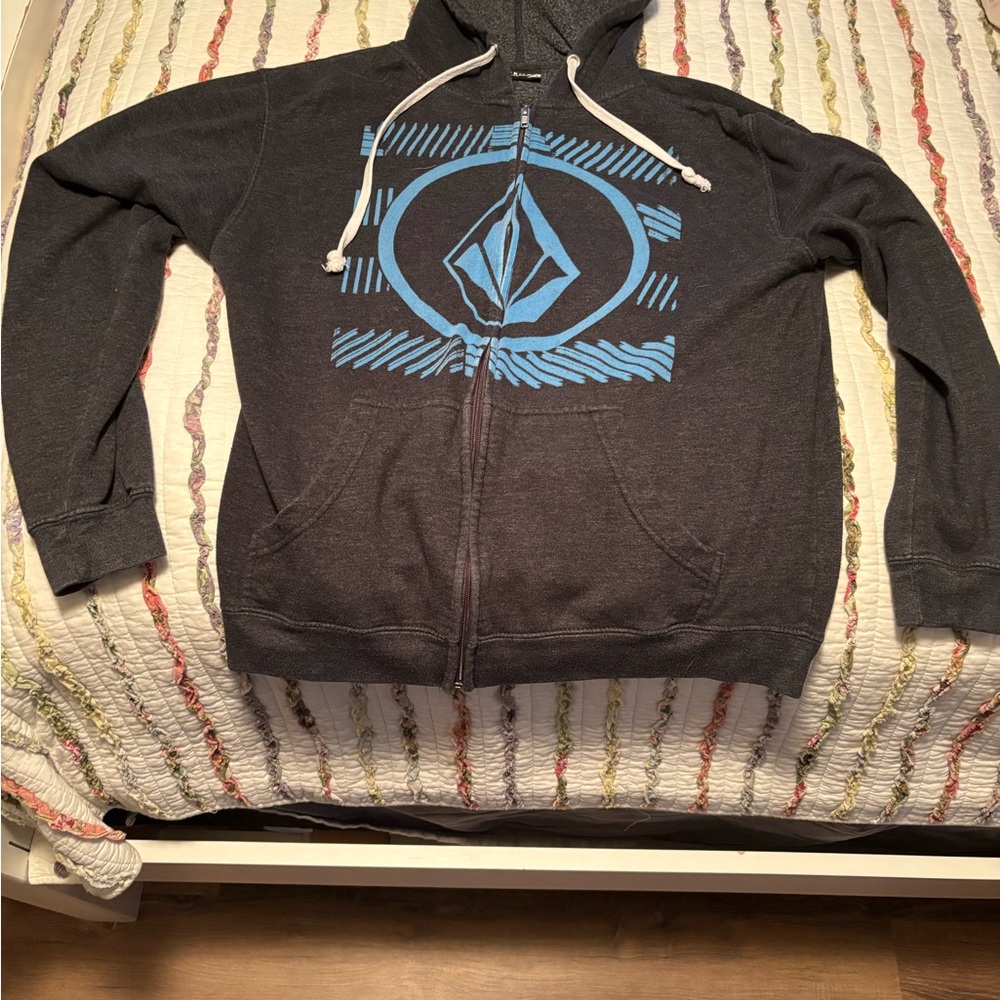 Volcom Men's Black Hoodie with Blue Graphic